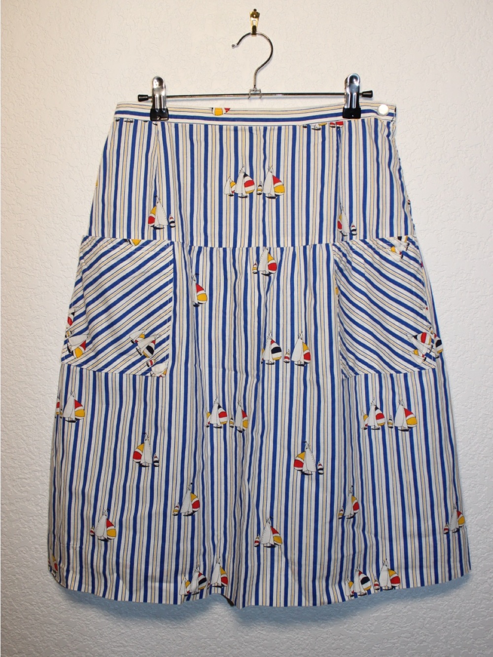 Vintage Handmade Nautical Sailboat Striped A-Line Skirt with Patch Pockets